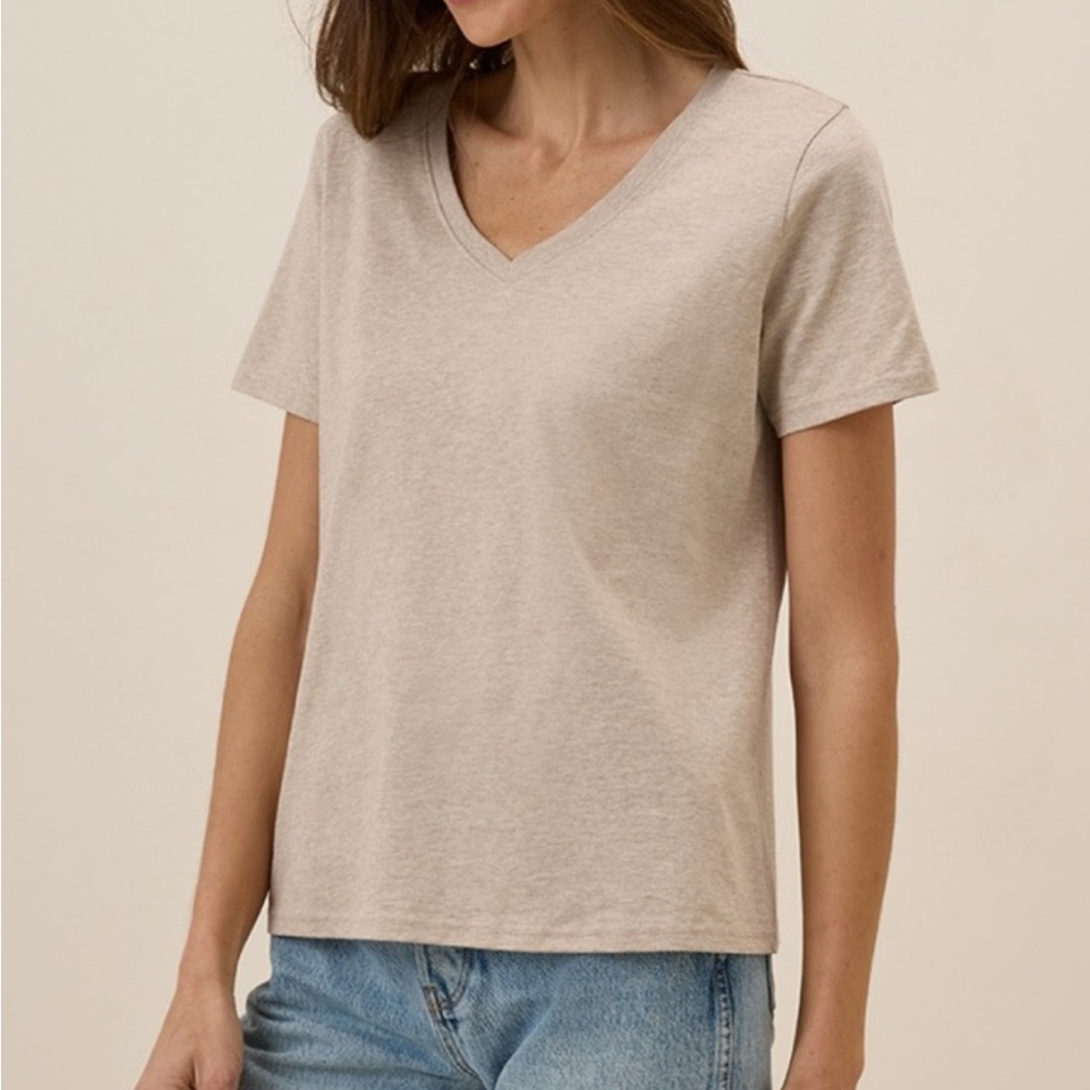 Pact V-Neck Short Sleeve Tee Beige Natural Size L